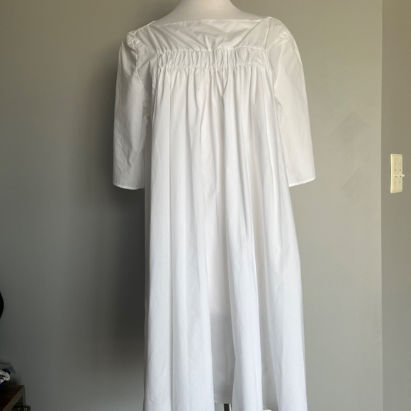 COS White Cotton Voluminous Gathered Front Rachet A-line Casual Pockets Dress - Picture 4 of 12